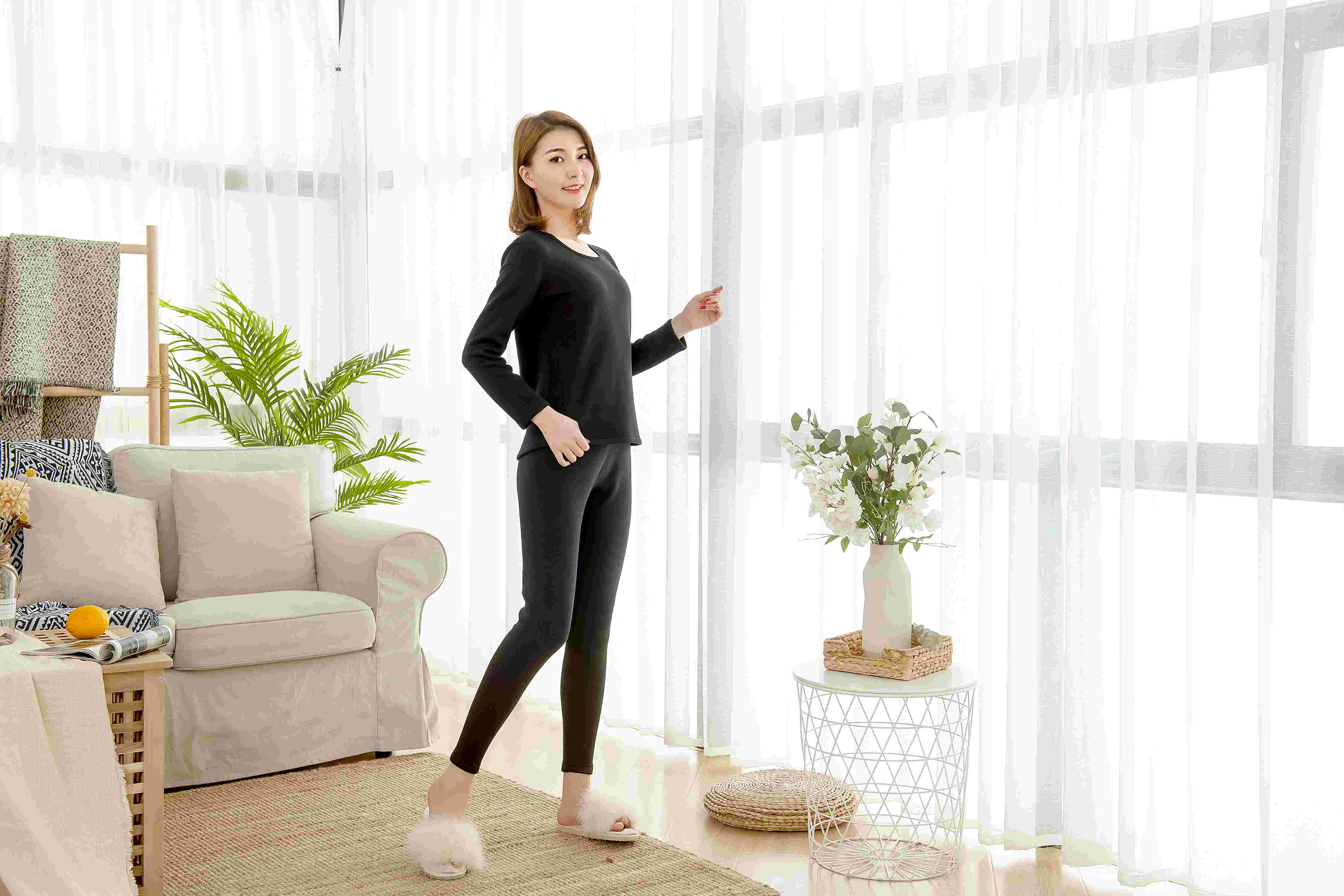 竹纤维女士圆领保暖内衣 （加绒加厚）